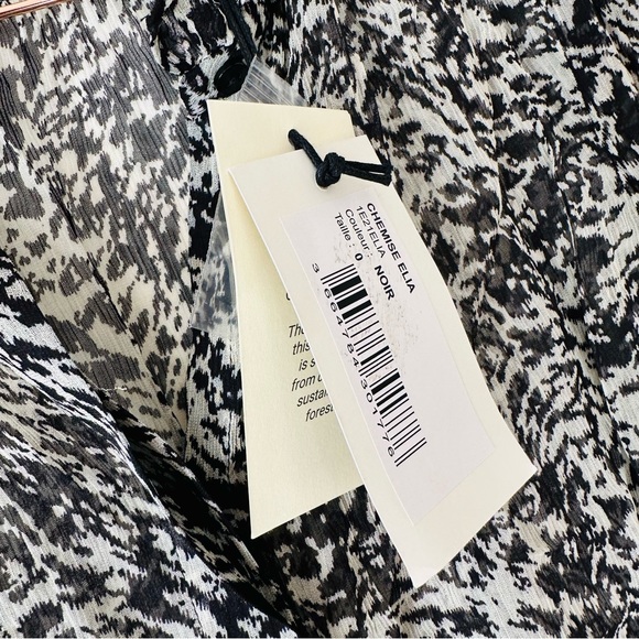 New BA&SH Ruffle-trimmed Animal Print crepon blouse top sheer - Picture 7 of 8